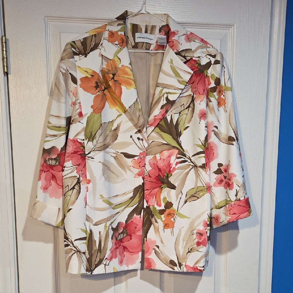 Alfred Dunner Floral Blazer with Pink and Orange Accents